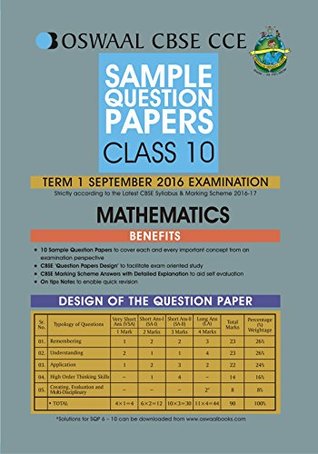 Full Download Oswaal CBSE CCE Sample Question Papers For Class 10 Term I Mathematics - Panel of Experts file in ePub