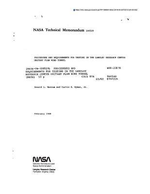 Read Online Procedures and Requirements for Testing in the Langley Research Center Unitary Plan Wind Tunnel - National Aeronautics and Space Administration file in ePub